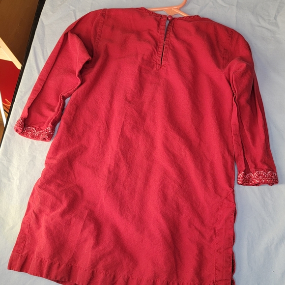 Girls' Red Rose-Embroidered Casual Tunic/Dress - Picture 2 of 11